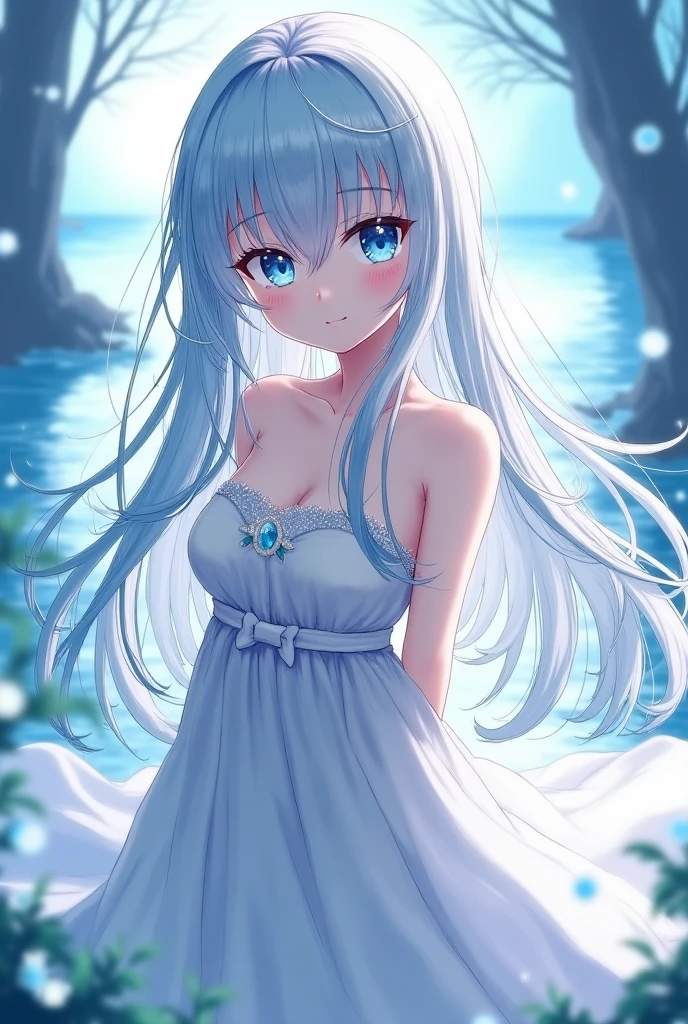 1lady, solo, the best、masterpiece, high quality, High precision,Highly detailed 8K Pure、sorrow、Tragic Love、Neo-Venezia、Uyuni salt lake、horizontal line、White Knight、Reflective water surface、In the wide sea, long blue hair, pony tale, white hair band, pink star head, light blue frilled bikini, blue Sarong pass, lighr blue eyes, (,Flushed skin)、Hair blowing in the wind、Shiny Hair、Glowing Skin、beautiful spotlight, Full body portrait、（Image idol sculpture、A lovely idol pose）、Heavy breathing、(Wide sky、infinity mirror、Beautiful sea), (Exposed breasts、Sweat runs down your chest)、Mojimoji、(A shy smile)、defenseless、Beautiful eyes illuminated by the light、Shiny Hair、Reflected Eyes、.(Look at the sky:1.3).(Red face:1) . (CG paintings with attention to detail),(Perfect image).a little excitement、Thin chest、Before menarche、（Feather hair ornamentLow Angle、Colorful sky、Contrail、shooting star、rainbow、Aurora、Solar flare, spray, bubble