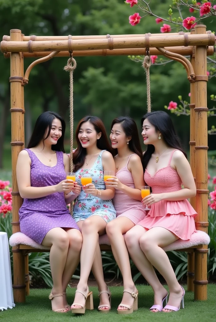 make realistic 4 girl from group I.R.I.S an kpop group, with a friend, summer, musical, picnic concept, with UNREVEALING outfit for their album photo and mv thumbnail
