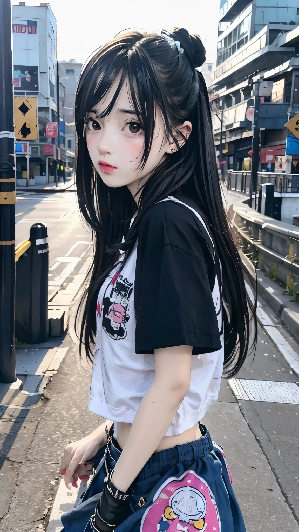 Miniskirt, beautiful delicate face, she has black hair with bangs, Japan person, round cheeks, young cute, very beautiful face, 14 years old --auto --s2