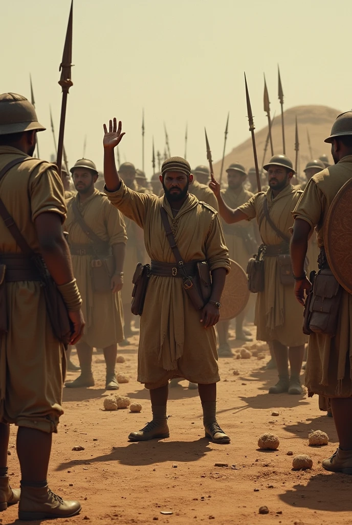 Imagine a striking scene where the Bara warriors, des hommes fiers et forts, reviennent victorieux d'une bataille avec un village voisin. Ils entrent dans leur propre village, Eyes shining with determination and success. Certains portent des lances, symboles de leur bravoure au combat, tandis que d'autres tiennent des fusils artisanaux, a representation of their adaptation to changing times.
At the heart of this scene, les guerriers Bara captifs du village ennemi sont clairement mis en avant. They are tied up, marquant leur statut de prisonniers de guerre. Their faces express resignation, frustration and helplessness in the face of their situation. They wear torn clothes, Marks of the battle they fought.
The Bara warriors demonstrate their triumph by exhibiting these defeated captives. The stage is animated by an intense energy, mixing the pride of the Bara and the helplessness of the prisoners. sunlight, symbolisant la victoire, casts striking shadows on this scene, adding to the intensity of the moment.
The inhabitants of the village Bara observe this triumphant arrival, A mixture of respect for their warriors and understanding of the reality of war. Some express emotions mixed with satisfaction and compassion for prisoners, recognizing the duality of circumstances.
The objective of this scene is to capture the complexity of emotions and realities in a context of war., highlighting the harshness of victory and its human implications.