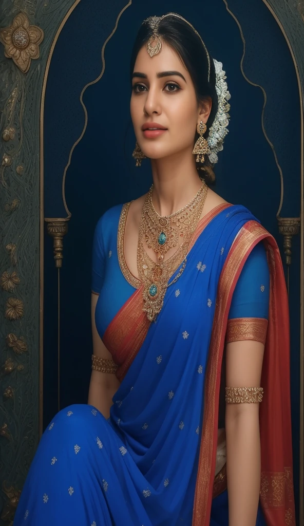 Looks like Jannat Zubair, Beautiful Indian Woman, wearing saree, sari Beauty, gorgeous, Apsara, Maharani, royal queen woman, nymph from Hindu Mythology, Urvashi, matchless beauty, Highly detailed, Oil Painting by Peter Paul Rubens inspired by Raja Ravi Varma, Matchless beauty, captivating, gorgeous, heavenly beauty, celestial beauty, by Peter Paul Rubens, 13, realistic, hyper realistic, micro details, incredible artwork, insane details, ultra High resolution, 8k, 32k, acrylic on canvas, intricate, flawless, detailed, detailed face, detailed eyes, masterpiece, by Peter Paul Rubens, by Caravaggio, by William Adolphe bouguereau, perfect face, perfect body, beautiful art, realism, baroque, renaissance Art, highly textured, beautiful and detailed eyes, uhd, best quality,
