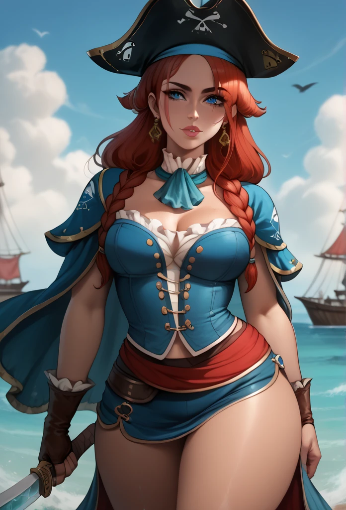 pirate, ((fantasy)), outdoors, sea, highly detailed, realistic, highres