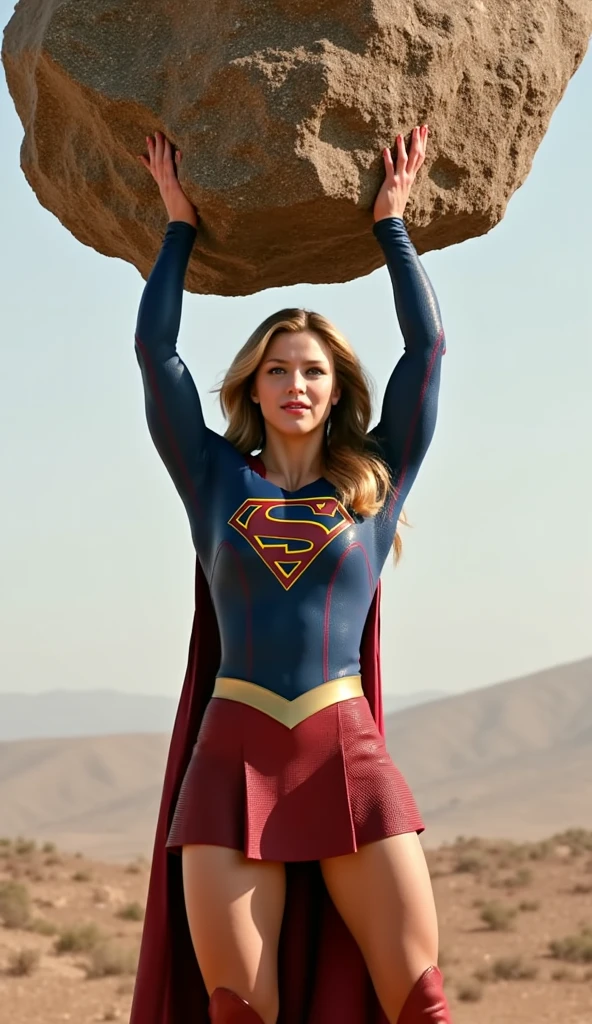 (((very beautiful Supergirl melissa benoist))) Super woman melissa benoist; confident, powerful, indestructible, attractive; big and firm chest; strong breasts; arms crossed, levanta facilmente uma enorme pedra de 300 toneladas sobre sua cabeça; arms of a strong woman. HD. Photograph, ((realism)), extremely high quality RAW photograph, ultra detailed photograph, sharp focus, high resolution, (detailed skin:1,3),high quality, film grain, Fujifilm XT3,Highly Detailed, movie, (Cinematic Photo:1.3) of (Realistic:1.3)
