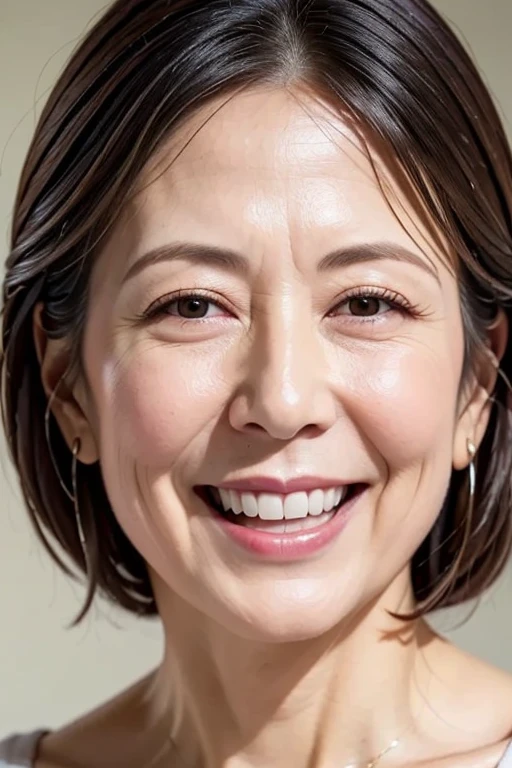 ((Highest quality)), ((8K)), ((masterpiece: 1.3)), (Perfect appearance), (Photorealism: 1.6), (face), (JMA), (Woman standing in the middle of the stage), Japanese Mature, (58 years old), ((Realistic skin texture)), (Fine wrinkles appear all over the skin), (Dullness), (Unmoisturized skin) , (Facial wrinkles), (Wrinkles around the eyes), double eyelid, Lower eyelid tear trough, (Dimples), Short bangs, Long wavy hair, Smile with the corners of your mouth turned up, (Double teeth: 1.2), The gaze is directed here, (Completely naked), (Small breasts), (Saggy breasts), (Flat Chest), (Flaky, saggy breasts: 1.2), (Manicured pubic hair), High heels, (whole body),