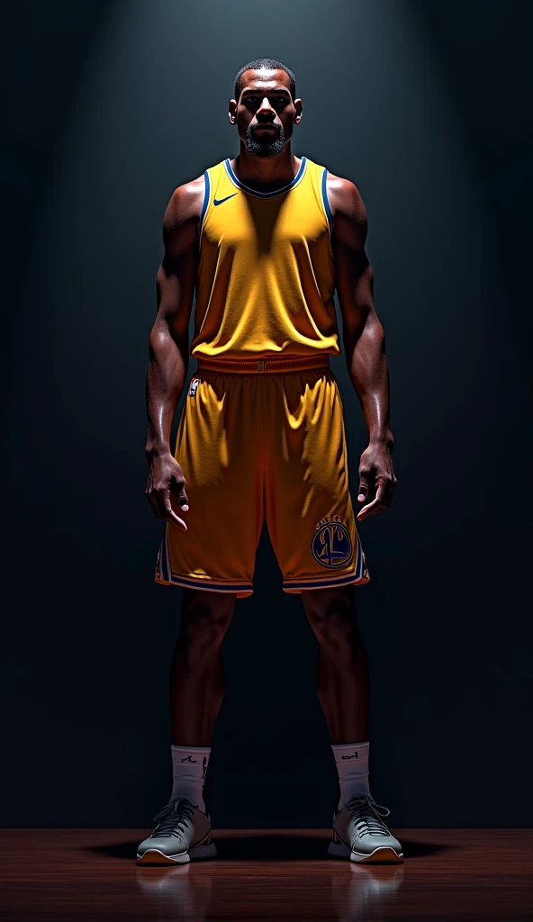 Basketball jersey and shorts with black, purple and yellow colors