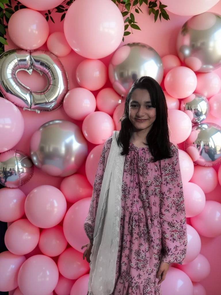 Araffe girl holding two giant pink balloons in front of a wall of balloons, 1 6 anos, ela tem cerca de 1 6 anos de idade, 1 9 th, Anos, 1614572159, Olivia, 1 0, 10, 1 9 anos, Liana, Violeta Myers, alexa grace, Retrato grande