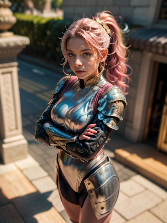 (Medieval European Fantasy:1.2), best quality, ultra detailed, (minor:1.3), (looking away:1.2), (Various hairstyles:1.3), (depth of field:1.2), (Warrior:1.4), equipments, , medium breasts, medium hair, pink hair, (Inside the castle:1.4), running, from front, , daytime <lora:LCM_LoRA_Weights_SD15:1>