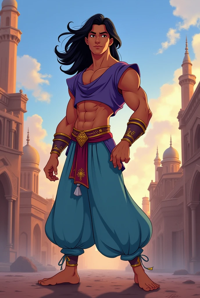 Absurd, masterpiece, watercolor, in the style of Caravaggio, boys, men 20 years old, athletic build, gluteus maximus, ((((Aladdin is given to the Prince of Egypt, only in transparent thin trousers)))