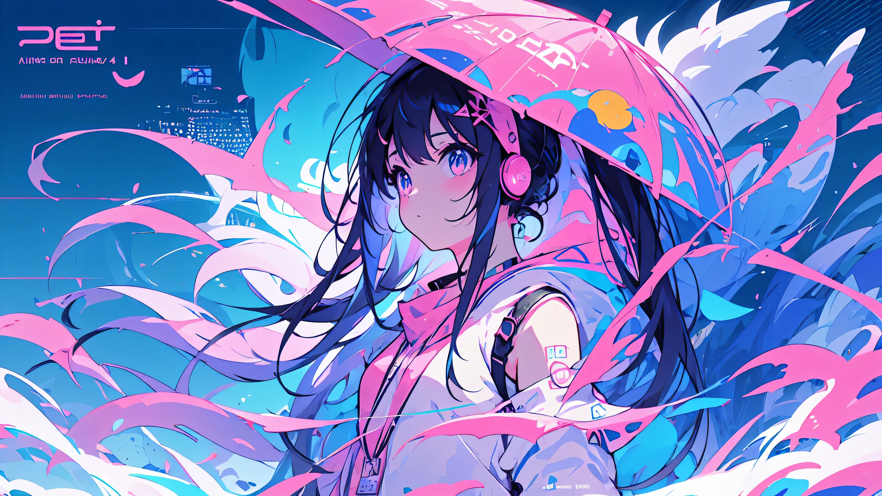 Woman wearing headphones ,  Anime Style 4 k, Anime Wallpaper 4k , Anime Wallpaper 4k ,  4k anime wallpaper , anime art wallpaper 4k, anime art wallpaper 4k,  Anime Style. 【8k, anime atmosphere, Night light,   Ultra HD Anime Wallpaper , anime art wallpaper 8k, anime background,summer,City,landscape、forest、far away、music