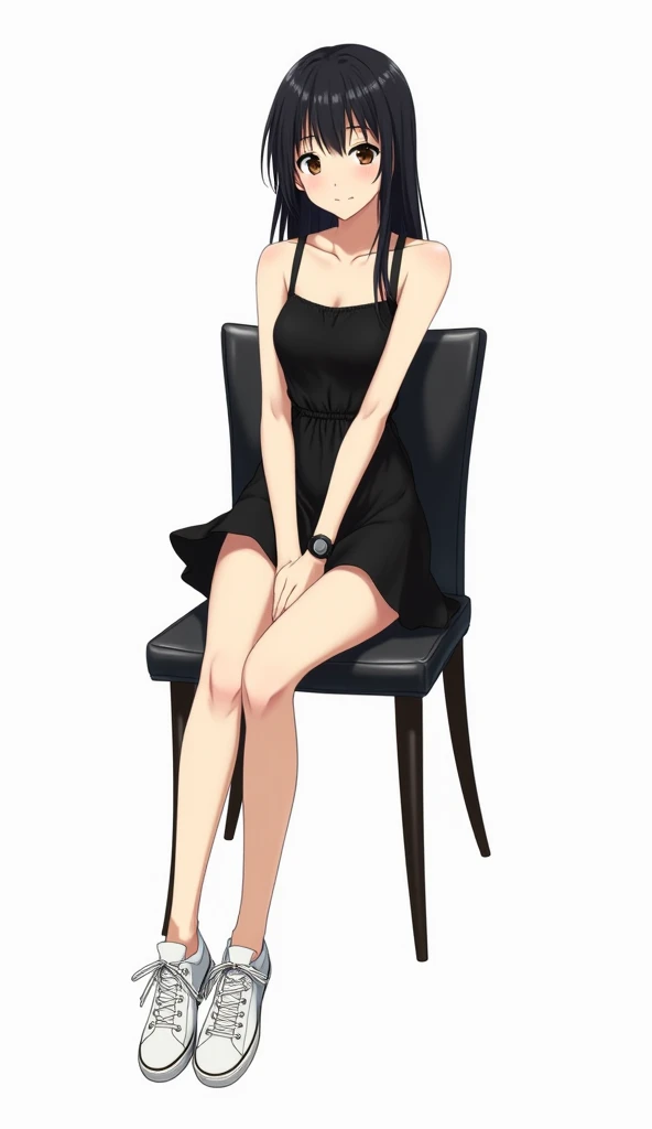 1 girl, (solo), ((amanogawaki)), best quality, highres, high quality, 8k, HD, super detail, anatomically correct, UHD, accurate, (masterpiece:1.0), (high quality:1.0), (ultra detailed), ((Adult:1.2)), (sitcrossleg), (shorttubedress), strapless bodycon, short tube dress, (Heel Sandals), (five fingers), sitting