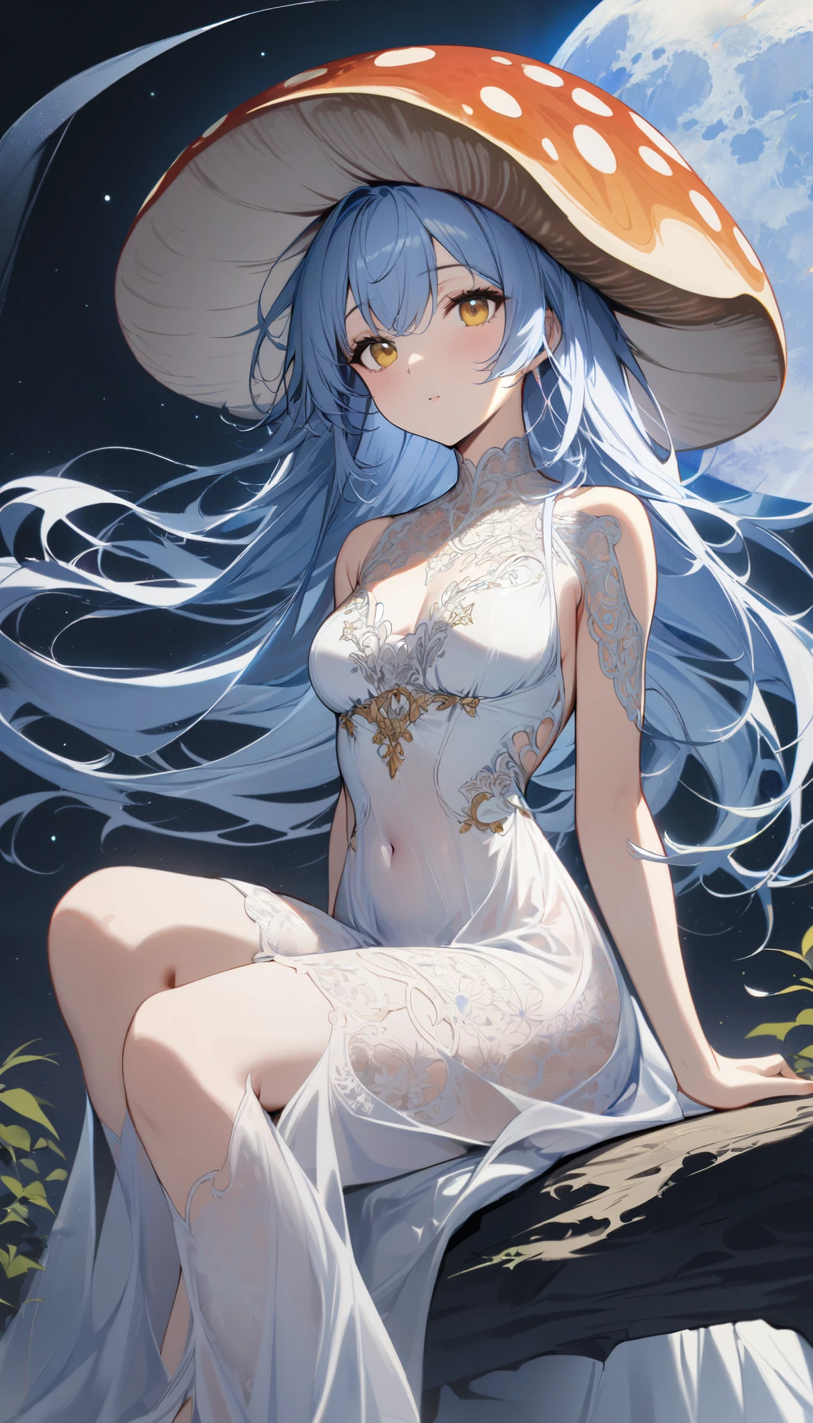 One girl, Mature Woman, masterpiece, spouse, goddess,White witch hat,Sitting