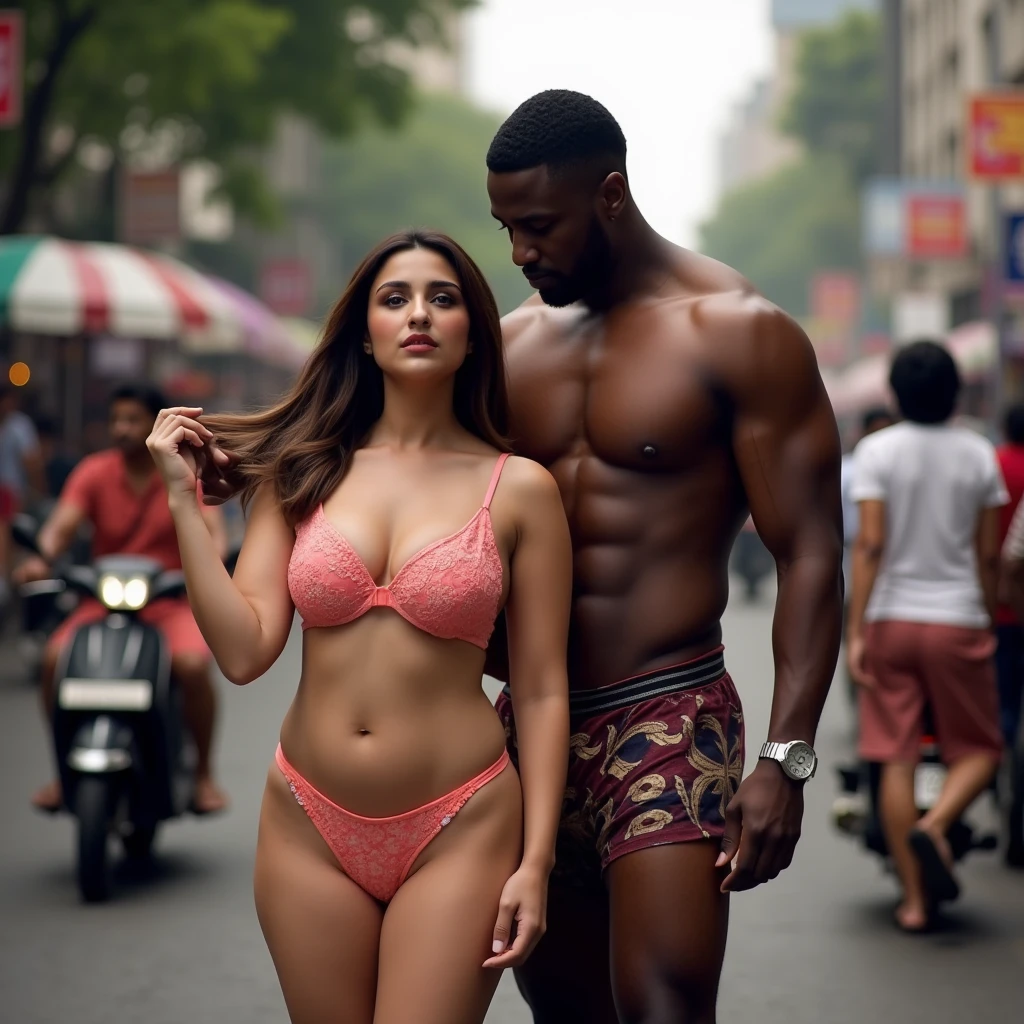 Old guy groping a 18 year old cute pretty girl in the middle of a busy mall ,((flat chest)) , seductive expression , ((pouting lips)) , (mouth open), braids , looking at viewer , wearing thong + hoodie , (exposing pubic hair )