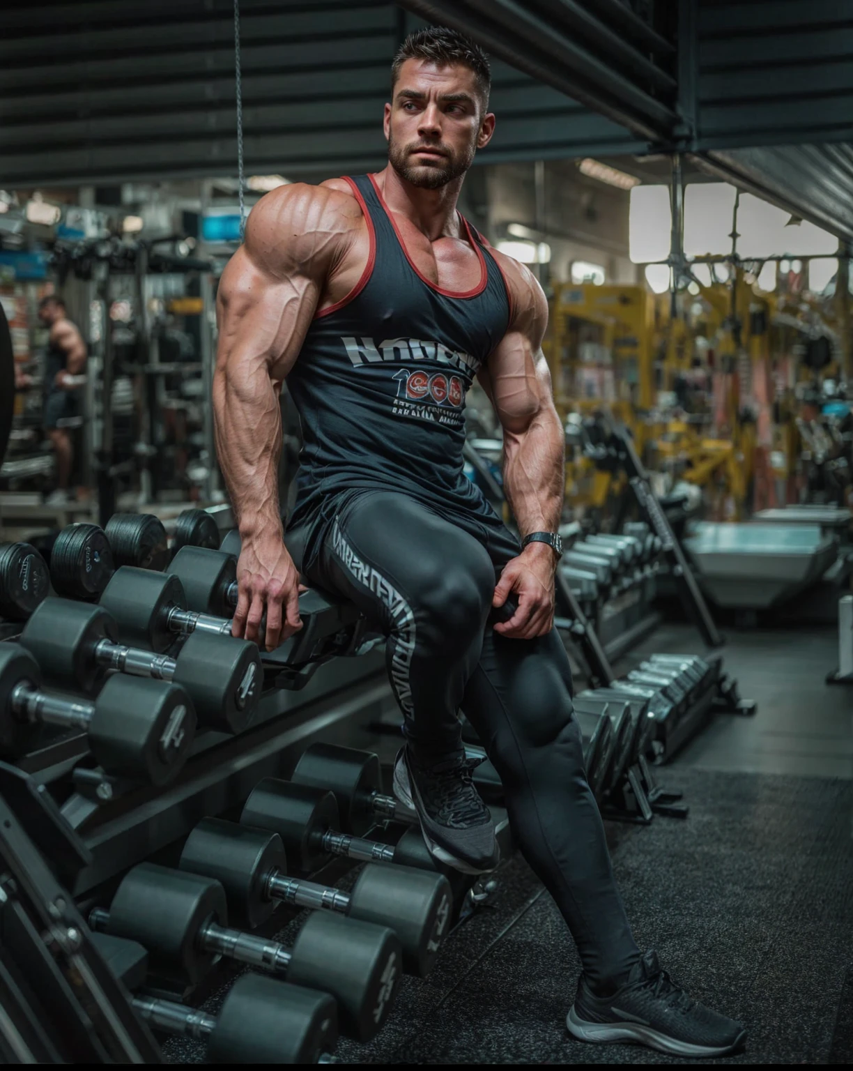 hq photo. one enormous outgrowing inflated beefy white male musclebeast, undercut short haircut white skin, with muscles filling out of torn fabrics and shredded white latex polos. wearing also white latex shiny shorts, white socks, no shoes, shoeless, joyfull lying crawling in his white socks on the ground of a messy protein supplements shop , many opened pots on the floor, protein powder staying on his body. protein powder fog, showing off his white socks