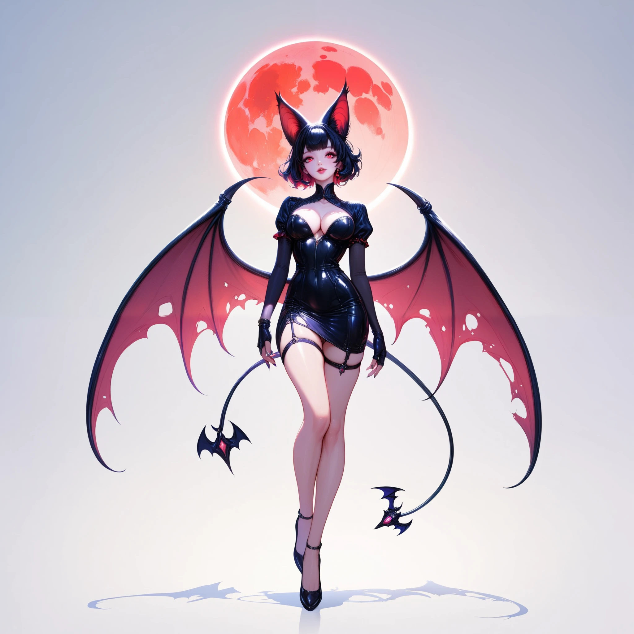 [(white background:1.5), ::2]1girl, solo, (isometric:0.75), ultra detail,(masutepiece, Best Quality, High resolution),8K,ultra high definition,1girl,Parted lips,Narrow waist,(beautifull detailed face, Beautiful detailed eyes),(Full body display 1.4) BREAK Black hair,red eyes,red highlight,vampire,beautiful black dress,floating in the night sky,huge red full moon behind,dark,dark night,red light,glowing eyes,female,bat,aerial,from_below,(front view:1.2),looking_down,wings,wide_shot,
