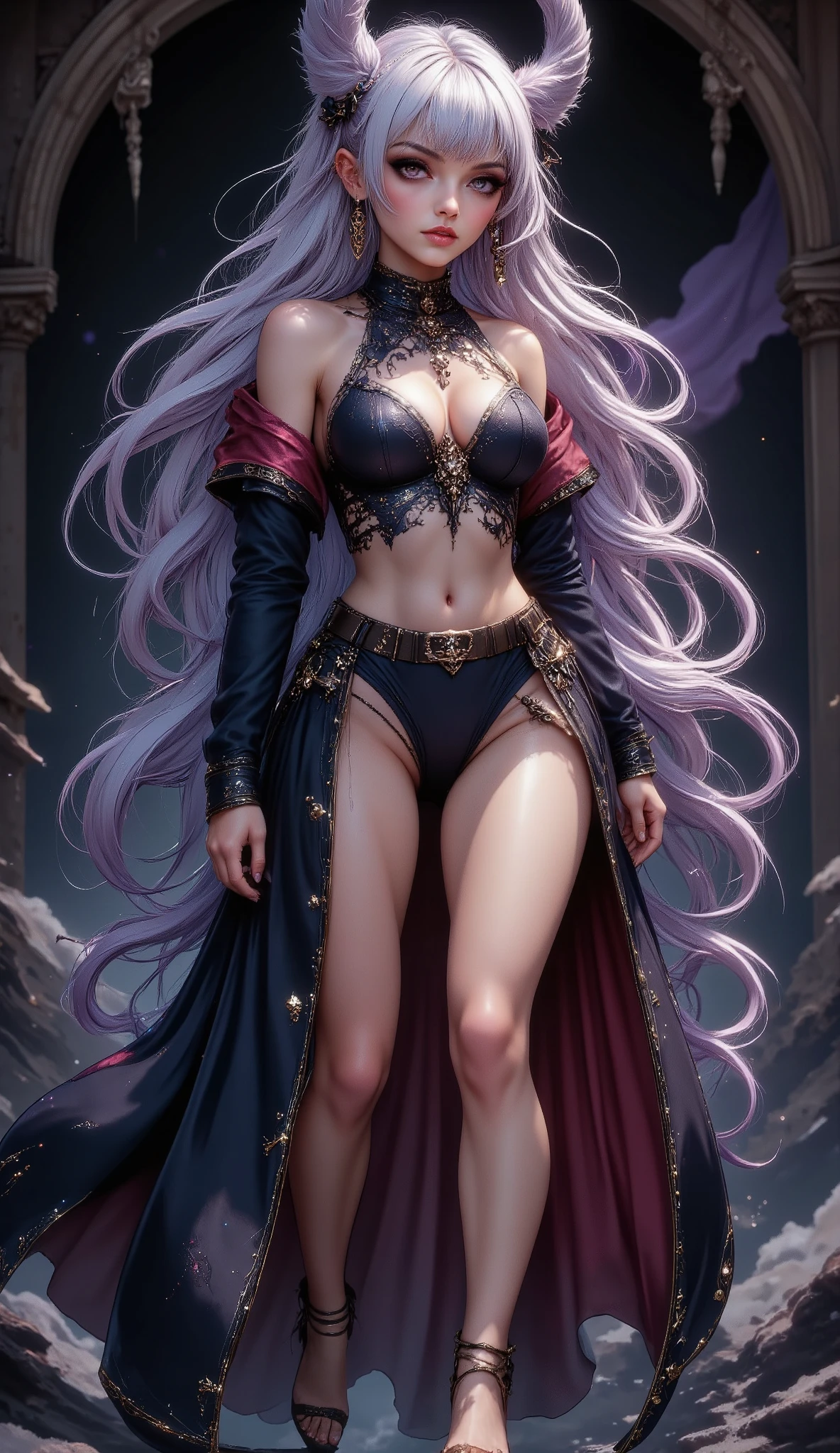 a woman, solo, succubus, \Character, "ATLAS"\, beautiful, dark indigo colored skin, clear, clean,