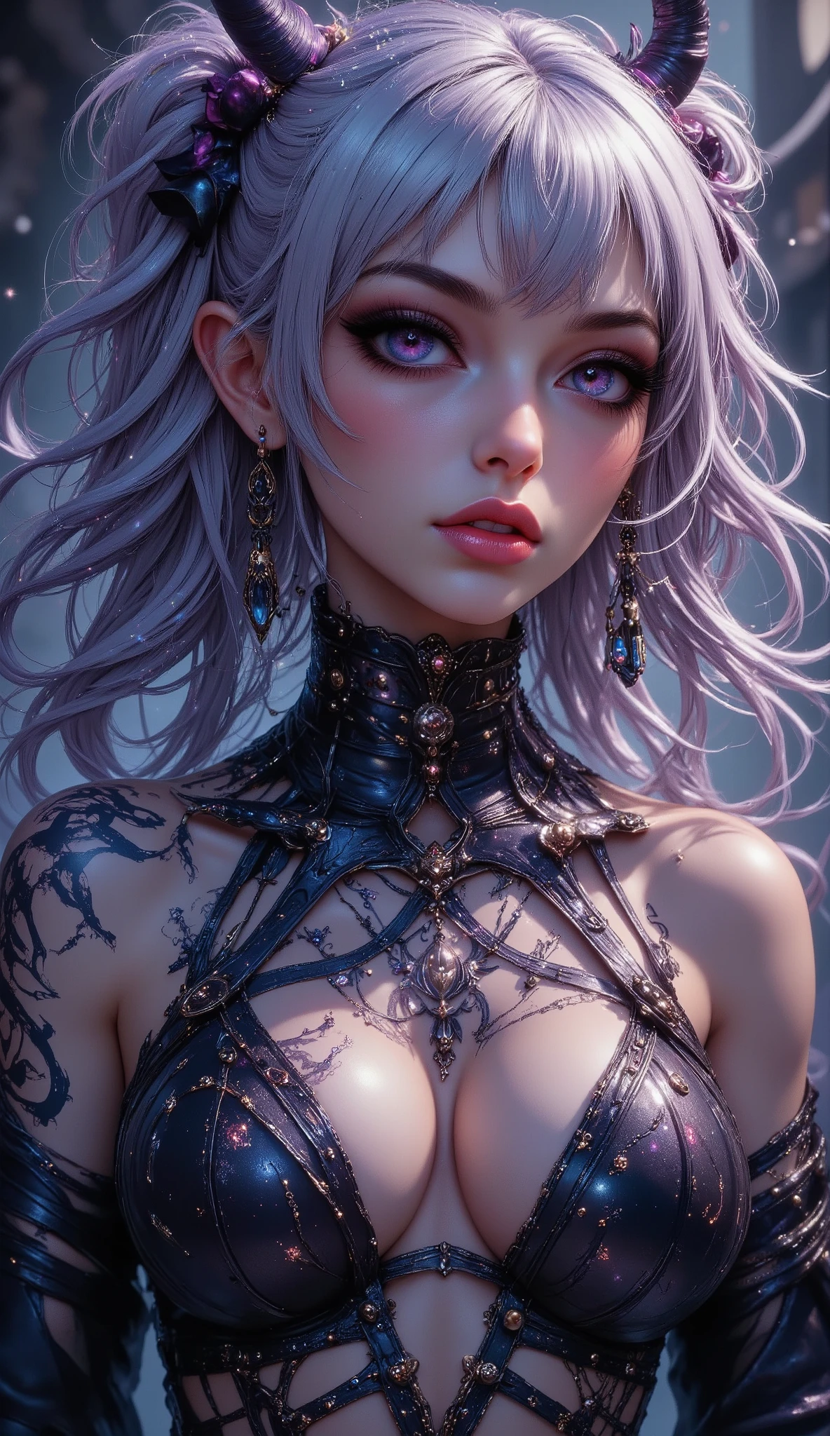 a woman, solo, \Character, "ATLAS"\, succubus, beautiful, dark blue colored skin, clear, clean, 