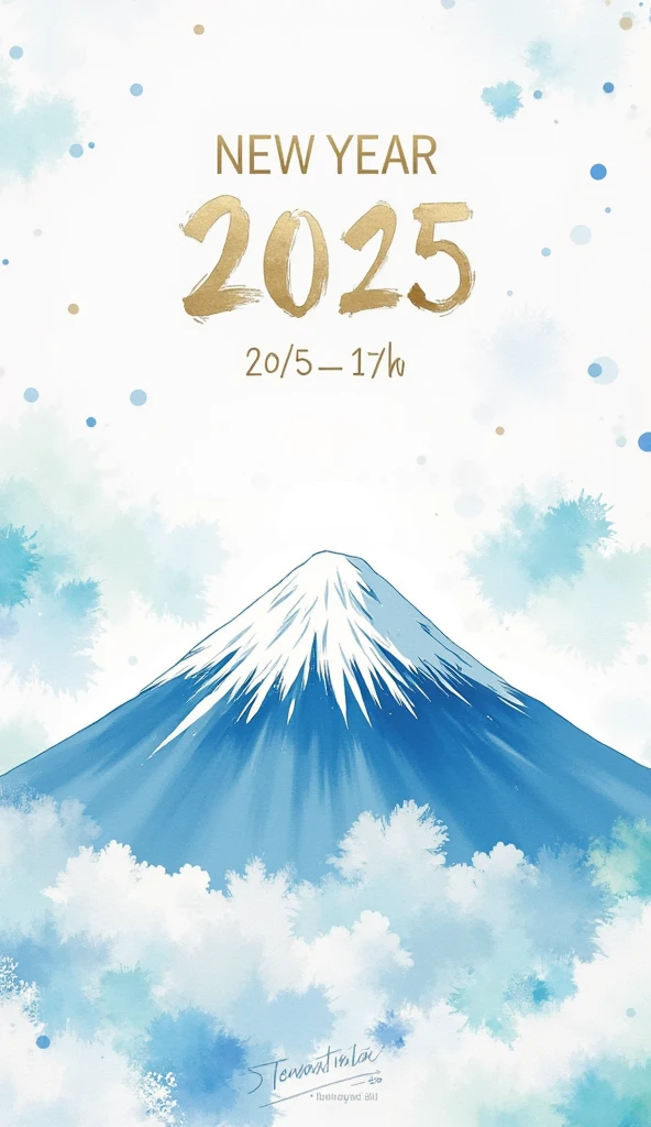 (masterpiece:1.2,EXCEPTIONAL QUALITY  ,Mirror Finish  ,  CINEMATIC EXPERIENCE  ,  best illustration:2.0),  ultra high definition ,  very detailed ,8k,16k, wallpaper,(  new year poster :2.0),(watercolor),( cute illustrations :2.0),("NEW YEAR 2025"Write the text of with a brush:2.0),( abstract and cute illustrations:2.0),( cute illustrations  of Mt. Fuji:2.0),(  minimalist:2.0),(  simple design  :2.0)