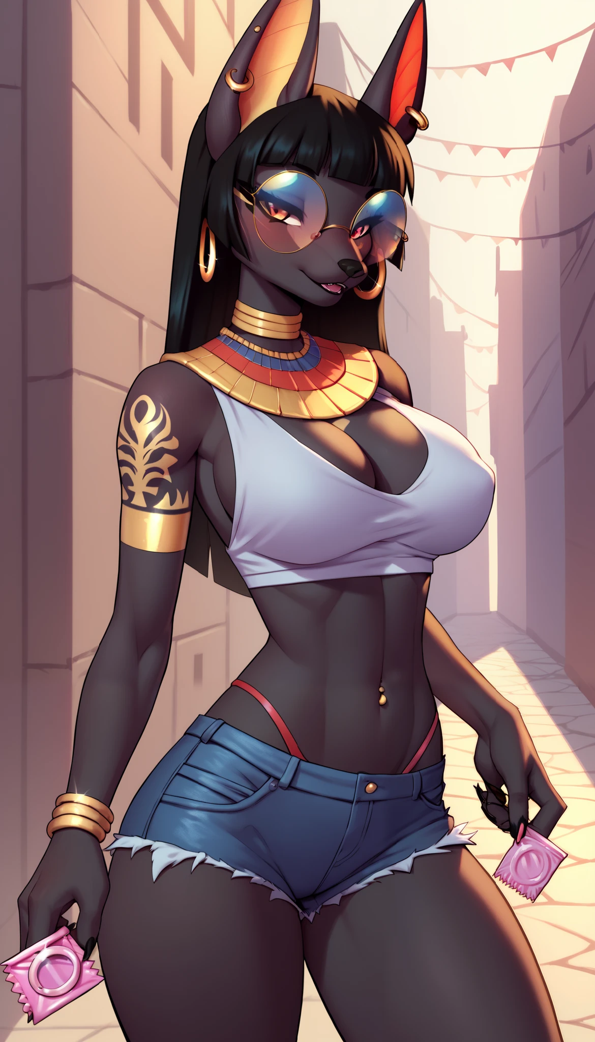 tired expression, 1girl, anthro, furry, fur, fluffy fur, siamese cat, cat girl, white hair (brown highlights), blue eyes, short hair, (19 years), medium breast, thicc thighs, solo, (egyptian temple), sunset, half-closed eyes, detailed, blues belly dancer outfit, blue loincloth, depressed, sad, sunset, kneeling, squatting, (her hands over her head), spread legs, looking at the viewer, annoyed, full body, score_9, score_8_up, score_7_up, score_6_up, score_5_up, score_4_up