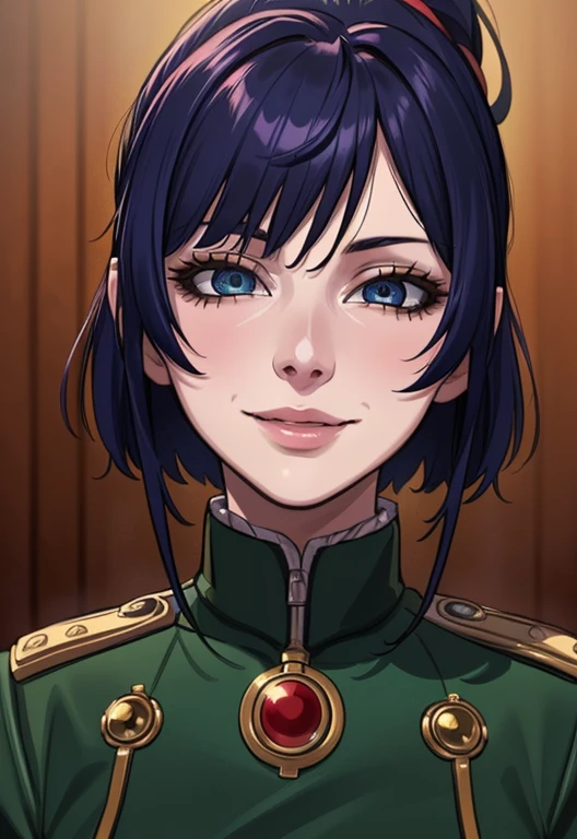 a beautiful young girl in a military uniform, (Degurechaff:1.2), smiling, psychotic blue eyes, detailed face, vibrant colors, sharp focus, intense lighting, surrealistic wartime setting, magical elements, (best quality,4k,8k,highres,masterpiece:1.2),ultra-detailed,(realistic,photorealistic,photo-realistic:1.37),portrait