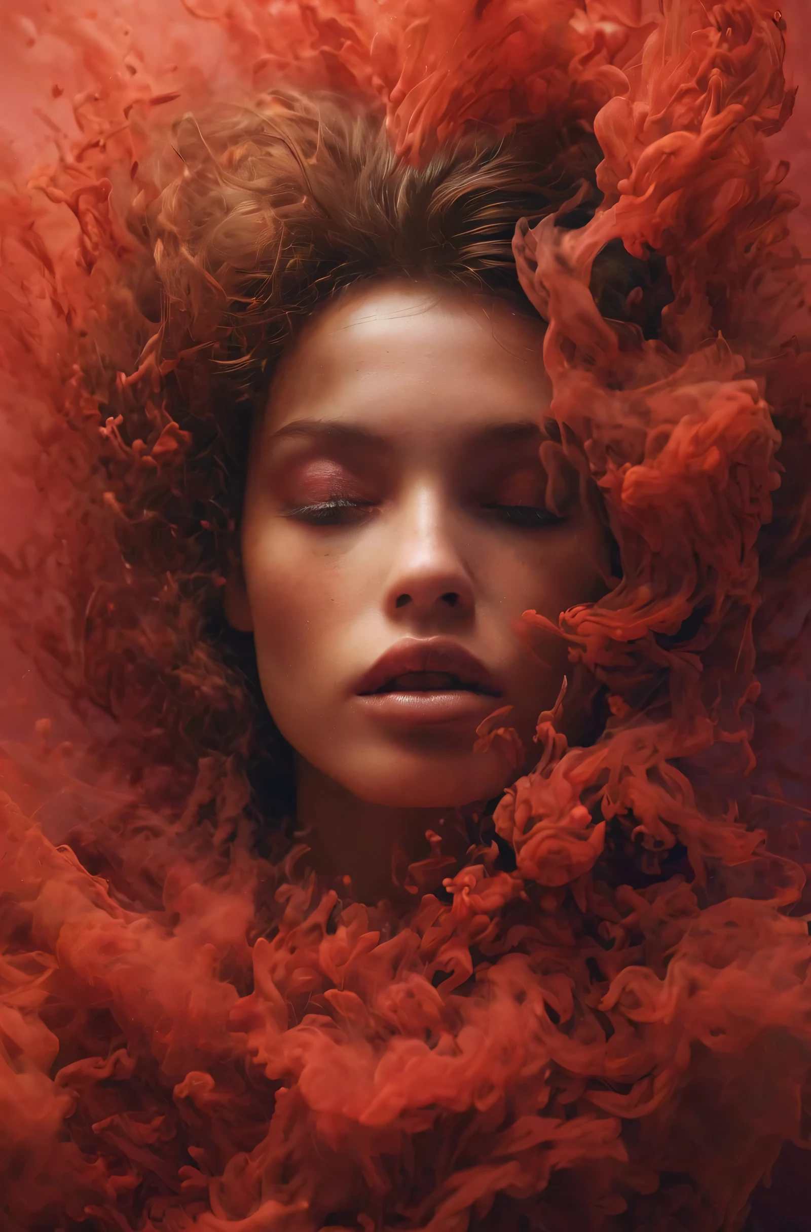 Engulfed By red, a portrait of a pretty french young woman, intricate detail, modern, 16k, digital art, artstation, cinematic lighting, vivid, professional 3d model analog film photo, a portrait of a pretty french young woman, faded film, desaturated, 35mm photo, grainy, vignette, vintage, Kodachrome, Lomography, stained, highly detailed, found footage . octane render, highly detailed, volumetric, dramatic lighting