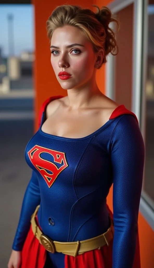  Scarlett Johansson dressed as Superman, In a sensual pose 