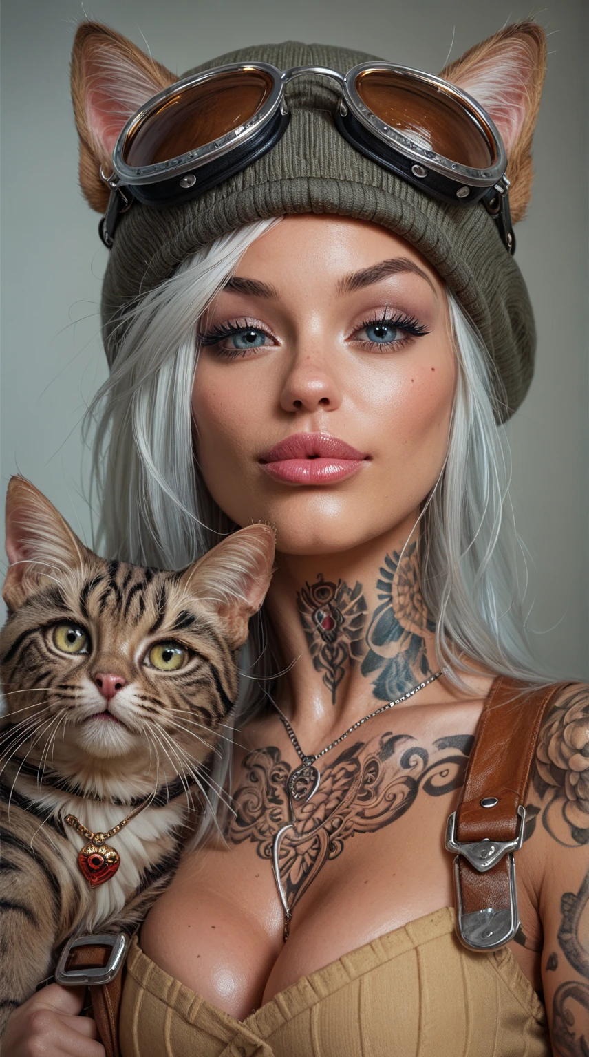 a close up of a woman with a cat and a hat, realistic art style, beautiful artwork, cute detailed artwork, tattoo style, trending on deviant art, in style of digital illustration, ultra realistic illustration, attractive cat girl, realism art style, trending on artstration, artgasm, inked, perfect artwork, highly detailed portrait, extremely high quality artwork