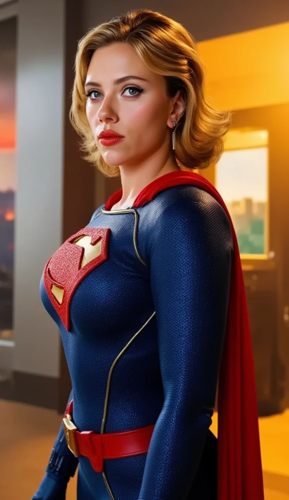  Scarlett Johansson dressed as Superman, In a sensual pose 