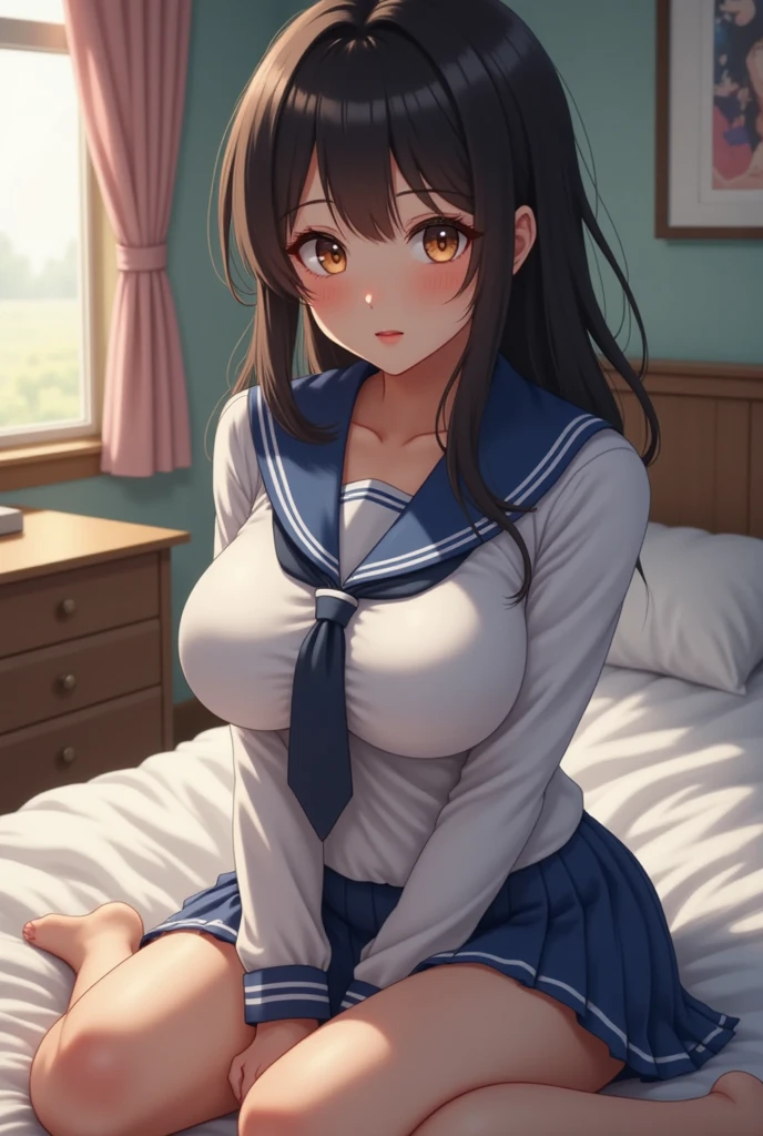 nsfw, (highly detailed beautiful face and eyes:1.2), (((lying))), nsfw, bbfumika, idolmaster, long hair, hairband, ((Sailor School uniform)), ((huge breasted)), Brown panties under pantyhose, torn pantyhose, pussy cutout pantyhose, ((white pantie)), 1girl, solo, (lift shirt:1.5), (show off breasts:1.5), (spread legs, legs up), (pleated mini skirt:1.3), from below, (white pantie, lift skirt, pantie shot, blush), (blushing:1.6), (town overview), detailed landscape, (best quality,masterpiece:1.2), intricate details, extremely detailed,8k resolution, natural lighting,