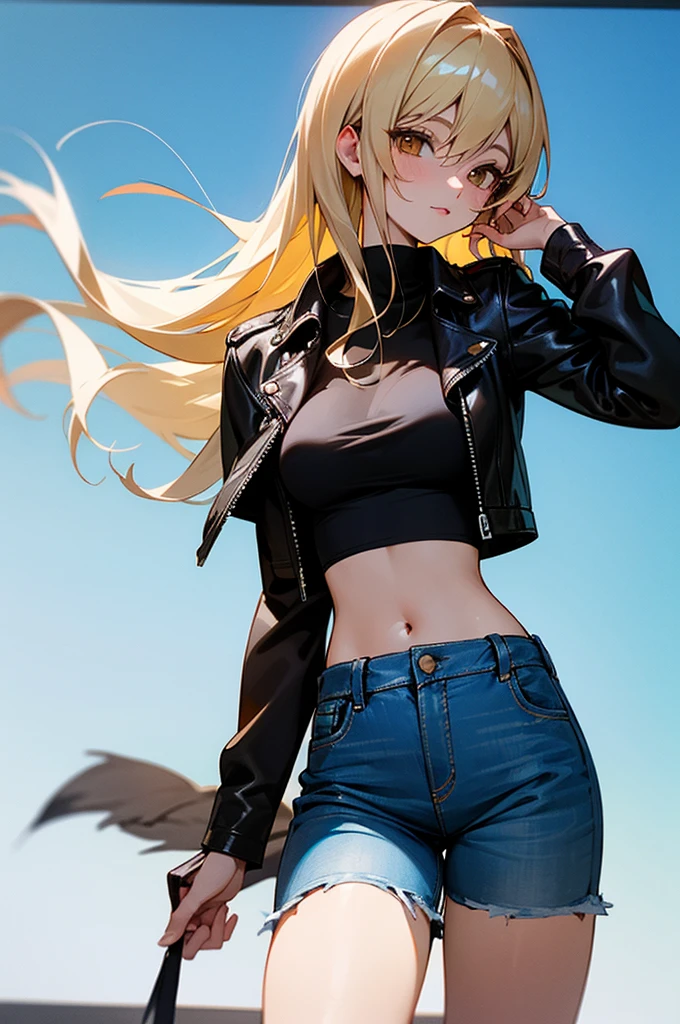 #Basics A girl is posing for a photo, (((One Girl))), (((Baby Face:1.4)) + ((cute:1.4)) + ((15 years old))),
break
#Clothing Accessories
(Black high neck sleeveless shirt:1.2 + (low-cut dress:0.8)) + (Blue denim mini skirt) + ((Black Pantyhose:1.4) : (Shiny) + (Sheer) + (Very low denier)) + (Shiny黒ハイヒール),
break
#Features
((Blonde:1.2)), ((Long side bangs:1.5 + Voluminous side bangs)), (((Straight Long Hair) : Long Hair + Voluminous Hair + Straight hair)),
((Droopy eyes:1.4, Big eyes:1.2), blue eyes), (Small breasts),
break
#background environment
((noon + Sunlit coast, cumulonimbus)),
#Facial Expression Pose
((smile, blush), (Run with your arms outstretched horizontally)),
#composition
((Face the camera, (Character Focus), (Angle from below), (Cowboy Shot))),
break
#Body parts elements
(Slim figure),
(Detailed Hair, Beautiful Hair, Shiny Hair),
(double eyelid, Long eyelashes, Thin eyebrows:1.4),
(Expression of fine eyes, Beautiful and delicate eyes, Sparkling eyes, Eye Reflexes, Glitter Eyeliner),
(Human Ear),
(Beautiful Nose, Thin Nose),
(Shiny唇, Beautiful Lips, Thick lips), (Symmetrical facial features),
(Detailed skin, Textured skin, Beautiful Skin, Oily skin),
break
#Quality Image Quality Common
(((Highest quality)), ((masterpiece)), ((Very detailed))), ((Ultra-high resolution)), ((16K, 1080P)), ((Full HD)),
(Anatomically correct), (Realistic), (3DCG), (Oil painting),
((comics, anime)), (CG illustration), (RAW Photos),