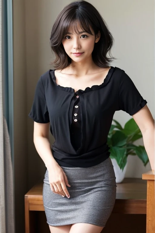 Beautiful Japanese Women、Beautiful Mature Woman、Classy sex appeal、sexy、Perfect Lighting、Beauty、Transparent beauty、8K High Resolution、Beauty in natural light、High resolution、Photorealistic、Masterpiece、Gravure quality、55-year-old Mrs.、smile、Business woman attire、Large Breasts、black knit clothes、hospital