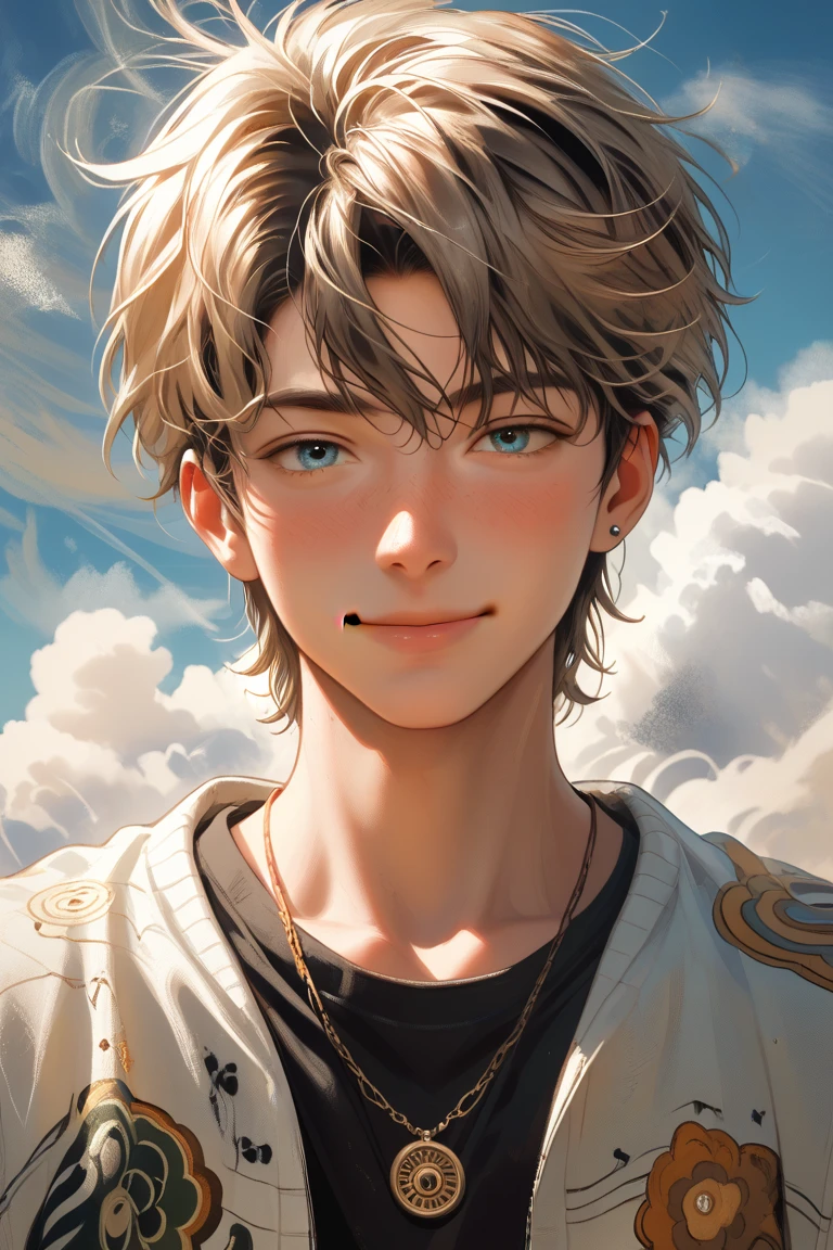 Ethan Harmonia has an appearance that reflects his deep connection with mathematics and the natural beauty of the universe. He is a young man of average height and slender body , whose posture transmits an aura of trust and serenity . his hair is smooth and wavy , in a light brown tone that seems to shine under sunlight , as seen by constantly exposing himself to the energy of nature around him . The locks fall slightly over your eyes , that are deep blue , like a clear and vast sky , intensely expressing curiosity and a glimmer of wisdom .
Ethan's face is and well defined , with prominent cheekbones that give an air of uniqueness and intensity . your skin is fair, sprinkled with small freckles How do they show up sobbing the light , recalling the irregular patterns of a fractal . He often displays a useful smile , that transmits warmth and warmth , while instigating contemplation .
Ethan wears practical clothes and efficiency , I am built from an aesthetic that is a functionality and style . He prefers earthy tons , like greens, brown and beige , that echo like the cores of nature , and is often seen wearing a lightweight jacket made of sustainable materials , adorned with subtle symbols that represent Fibonacci numbers and universal harmony . His shoes , always robust and of quality , opinion that they are always prepared to follow their journey , whether physical or spiritual .
Additional Details , like a necklace with a small spiral pendant , symbolizing the growth and natural order , and a notebook always at hand , where he records his observations and reflections on mathematical patterns , reinforce his identity as the guardian of universal harmony . Ethan personifies the beauty and complexity of the world around him , a living expression of the interconnection that he seeks to understand and preserve .