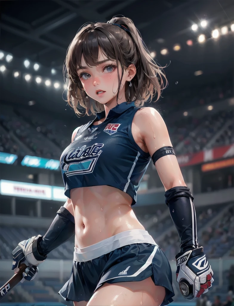 (masterpiece:1.3), (8K、best quality:1.4), (Highest image quality, intricate details, high resolution, depth field, Natural light, professional lighting), (1 girl), (solo), (asian girl, very beautiful 18 year old cartoon girl), (very beautiful woman、Beautiful woman full of charm, 美しい銀髪のbob cut, intense blue eyes, strong eye highlights, very big breasts, perfect anatomy, dynamic lighting, lip gloss), Beautiful face with perfect symmetry, beautiful detailed woman, very beautiful detailed face, very beautiful detailed eyes, Smile at the audience, laughing very happily, beautiful teeth, beautiful teeth alignment, Super detailed, very detailed, beautiful teeth, beautiful teeth alignment, Super detailed, very detailed, ((Detailed cheerleader:1.2)), light shines on your face, ((dynamic pose)), bob cut, crossed bangs, asymmetrical bangs, long neck, please show me your ears, Bansig's eyes, eyelash, cute, very big breasts、very beautiful and big, very beautiful breast shape, beautiful cleavage, tall supermodel, Supermodel with long legs, Supermodel dressed as a cheerleader, take a pose, Dressed as a cheerleader, close-up of woman, towards the camera, laughter, (cheerleader costume), ((head band, Sleeveless shirt with open chest, flare skirt, mini skirt)), Young slender gravure idol, young gravure idol, young gravure idol, Stadium background in the daytime