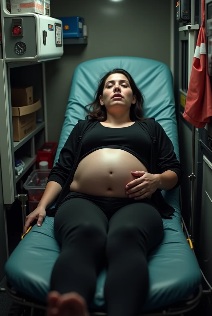 A trouble pregnant woman mother in bed room her are big weeping sad and begging her life seating on her knee from a rapist who rape her in next move , light are on in room , create a image from rapist point of view but rapists not show in image looking in eye