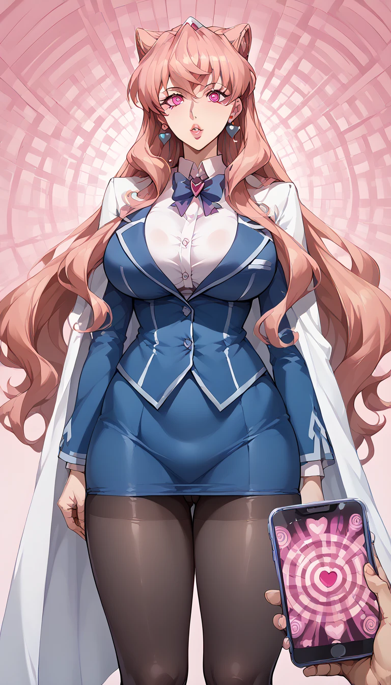 score_9, score_8_ up, score_7_ up, score_6_ up, score_5_ up, score_4_ up, Masterpiece, Anime_lineart Anime coloring, Alone, Big Breasted  ,  big thighs ,  Thin Waist,,  Maria Kadenzavna Eve ,  long hair, ,  pink eyes,  school clothes ,  short skirt  ,  female 1 ,Big Breasted ,   mature,  Pink Wallpaper,Heart Wallpaper   , darkroom,   ,  mature female, earrings, lips,
 uniforms,  miniskirt,   Black Pantyhose,  knee-high boots , white cape,,,           (Big Breasted :1.4),   
tossing
pov ,  holding smartphone, phone, cellphone, mind control
Hentai ,hypnotism,Telephone,nsfw, brain wash ,cellTelephone, Mind Control Device, brain wash ing machine for your waifu!,hypnotismsis app