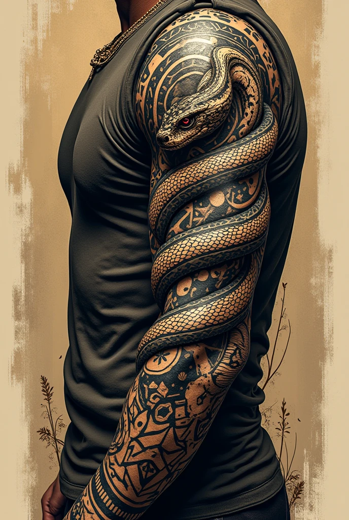 sickpack handsome man with an snake in the black as a background