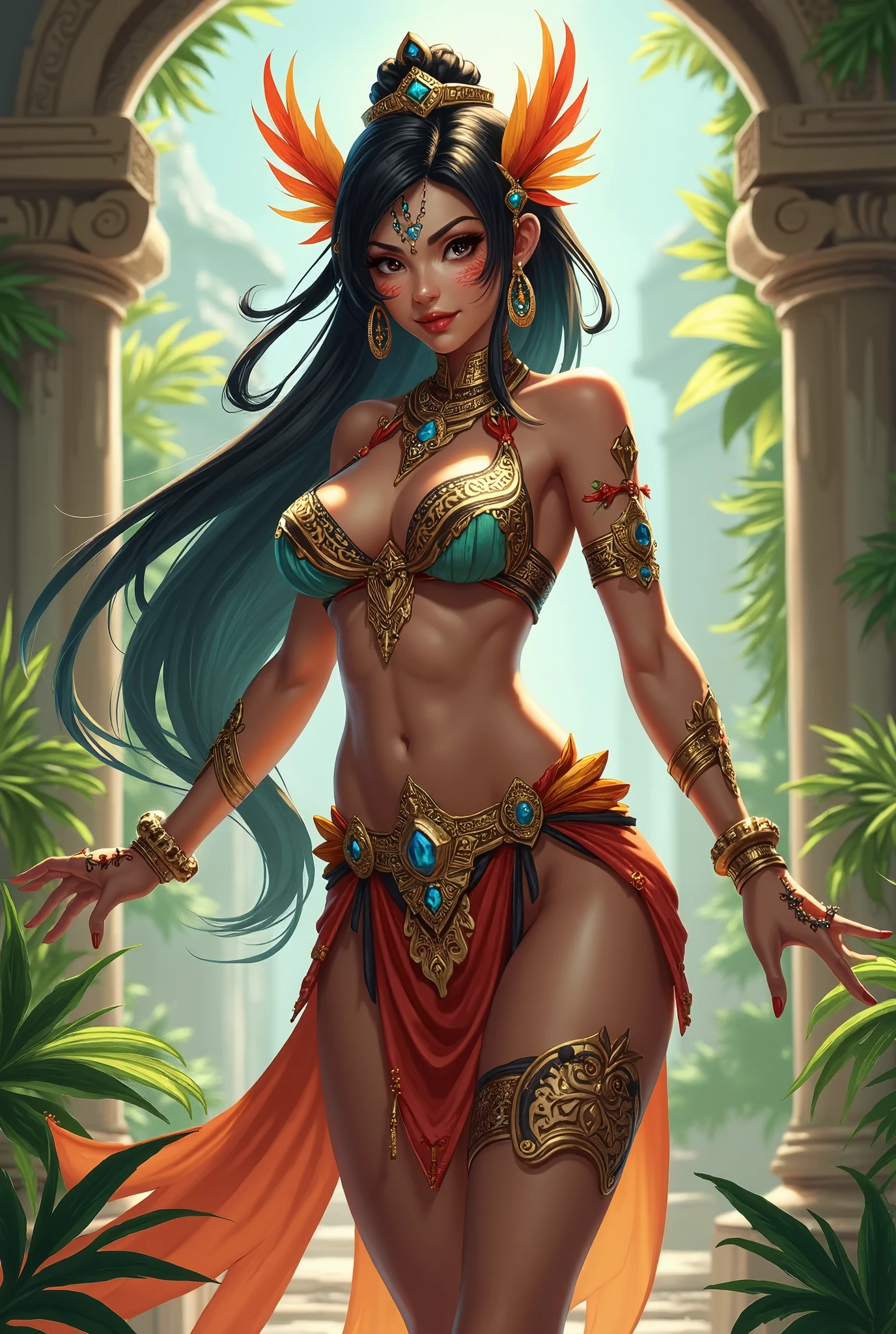 floral theme, vivid colors, Pocahontas, her black and loose hair, ((masterpiece)), ((magnificent art)), her eyes are vibrant and sweet, super detailed face, Adobe Illustration, Trending on Artstation, 8K, hd, lighting by REMBRADT