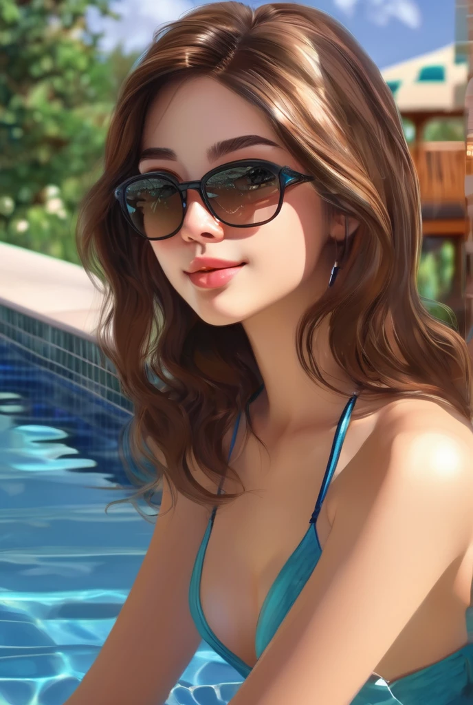 (highest quality,4K,8k,High resolution,masterpiece:1.2),Very detailed,(Realistic,photoRealistic,photo-Realistic:1.37),fruit juice,woman,drinking,Poolside,summer,Resort hotels,Floral Dress,Luxurious atmosphere,Extreme heat, Vibrant colors,refresh,relaxation,Unpretentious elegance,sunlight,Luxury Pool,Realistic details,Crystal clear water,chic,fashionable,Stylish sunglasses,leisure,leisurely,Vibrant atmosphere,Blissful expression,fun,Timeless beauty,Calm,quiet,Fascinating,attractive,Beautiful environment,Tropical paradise,Exotic atmosphere,nature,Exquisite flowers,Palm tree,Warm wind,Tranquility,Harmony,Perfectly manicured gardens,Fascinating,sophistication,Calm atmosphere,endless summer,wonderful,grow,Pleasant memories,Memorable moments,Indulgence,joy,Sophisticated,taste of summer,Seamless blending,relaxing getaway.