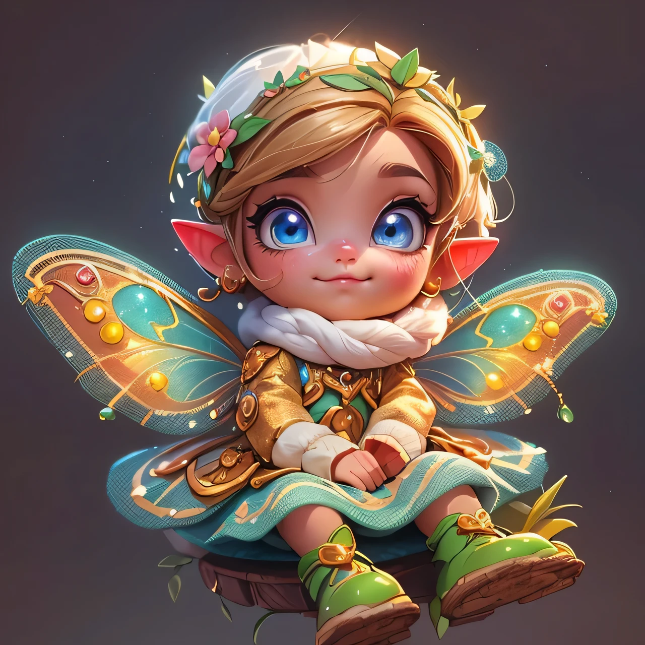 a close up of a small wearing a fairy costume, cute detailed digital art, adorable digital painting, cute digital art, beautiful fairy, beautiful fairie, portrait of fairy, little elf girl, portrait of a fairy, pixie character, cute detailed artwork, cute colorful adorable, colorfull digital fantasy art, very beautiful digital art, cute 3 d render, cute cartoon characterDisney style, (youth: 1.1), cute boy, detailed eyes, (sunlight: 1.2), bright, soft lighting, shadows, ray tracing, warm color palette, pink tones, pink decorations, high resolution, strong outlines, colorful background, aggressive, beautiful (Illustration: 1.05), (film lighting: 1.1), cool aesthetic, aesthetic style, hard illustration, backwards, 8k, film grain, Kodak Portra 800, f1 .8. Golden hour