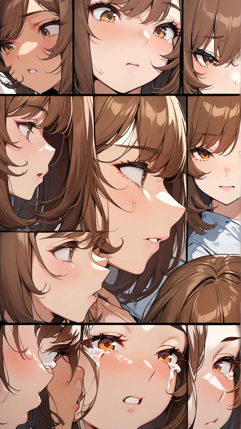 Highest quality,japanese anime style, Detailed face, Character Sheet,(Face of ???????),(close your eyes,Open your mouth)topless,nude,Remu Suzumori,Japanese AV actress,(((young woman:1.5))), ((whole body:1.2)), Full of details, multiple postures and expressions, Very detailed, depth, 1 young woman, (masterpiece), 8KHighest quality, Expressive eyes, Perfect Face, High resolution, 1 Girl, alone,Character design sheet, (Light brown hair) (Female Body:1.3),Medium Hair,(Female Body:1.3), clavicle, naked, Without clothes, Slender figure,Cleavage,(On all fours), Blushed,Sweaty, glistening skin,Looking at the audience,(White background),Plain white background,