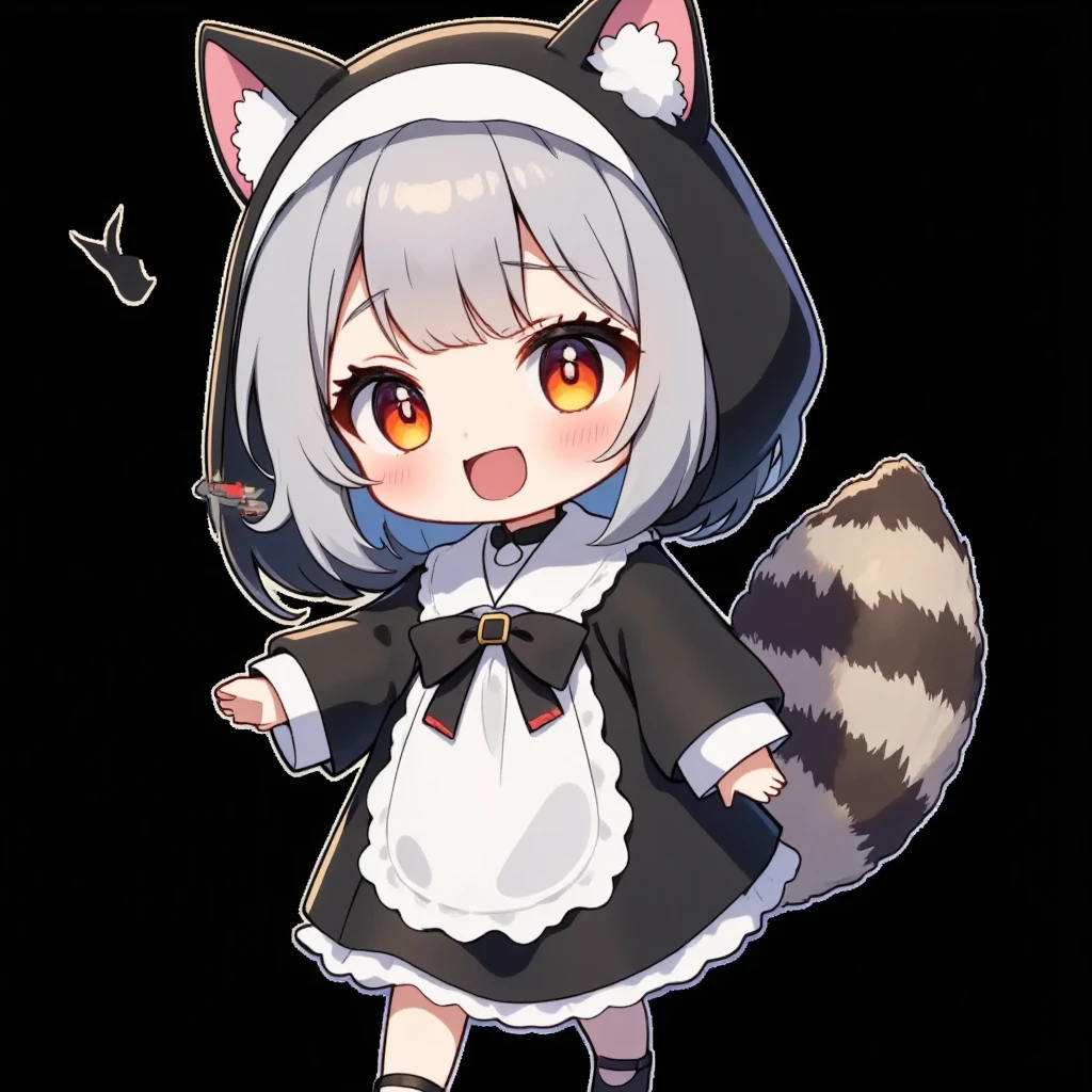 Anyway, a cute chibi nun character, , big head, working hard, lively expression, wearing a raccoon costume, walking back and forth, cute and funny illustration, ultra detailed, absolutely resolution, masterpiece