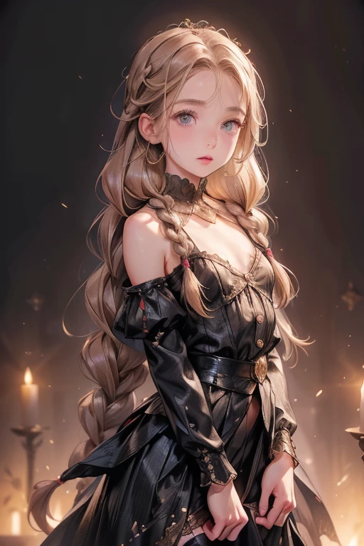 ((best quality)), ((masterpiece)), (detailed), 1girl, (big forhead:1.2),extremely detailed cute anime face, (((flat chest))), (flat chest:1.1),((((long twin braids,tight braids,long braid,braided hair,long hair)))),intricate eyes,beautiful detailed eyes,symmetrical eyes,(((detailed face))),beautiful detailed lips, dynamic pose, looking at this, resolved, resolute, highres,(best quality),(ultra detailed,extremely detailed),perfect face details, ((masterpiece:1.4, best quality))+, (ultra detailed)+, long twintails, cute girl, (flat chest:1.1), small breasts, slim body, skinny, prominent collarbones, skinny arms, flat stomach, visible hip bones, long hair, red hair, white hair, blonde hair, dark hair, ponytail, thick ponytail, heavy ponytail, small breasts, perfect face, small breasts (flat chest:1.1), Detailed body,Full limbs, (flat chest:1.1), Bloodborne inspired, occult aesthetic, occult, detailed and intricate steampunk and detailed gothic, NSFW, Very dramatic and cinematic lighting, cosmic horror, grim-dark, side-lighting, perfect face, a beaituful goddess valkyrie adorned and enshrined in armour, Bloodborne inspired valkyrie, occult aesthetic valkyrie, occult valkyrie, detailed and intricate steampunk and detailed gothic valkyrie, wielding a sword and holding a shield, NSFW, Fluttering lace flared long knee length dress with frilly petticoats, knee length dress, pleated petticoats, lolita dress, petticoats gothic lolita, side-lighting, gothic lolita aesthetic, beautiful small breasts, small breasts, full body, whole body, body, NSFW, full body, whole body, head-to-toe