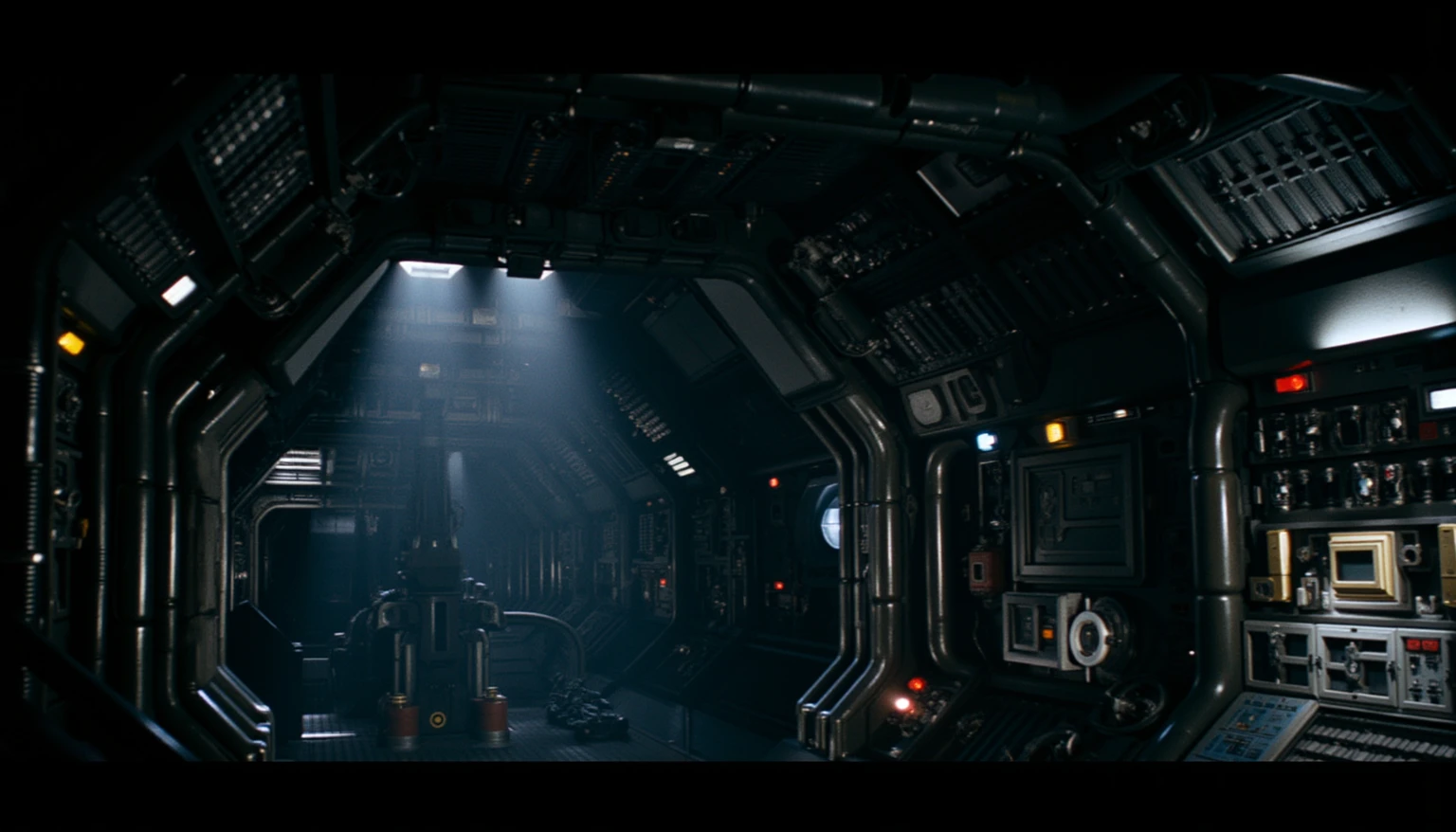 ohwx set design, a photo of  the movie alien romolus interior set design, cinematic lighting