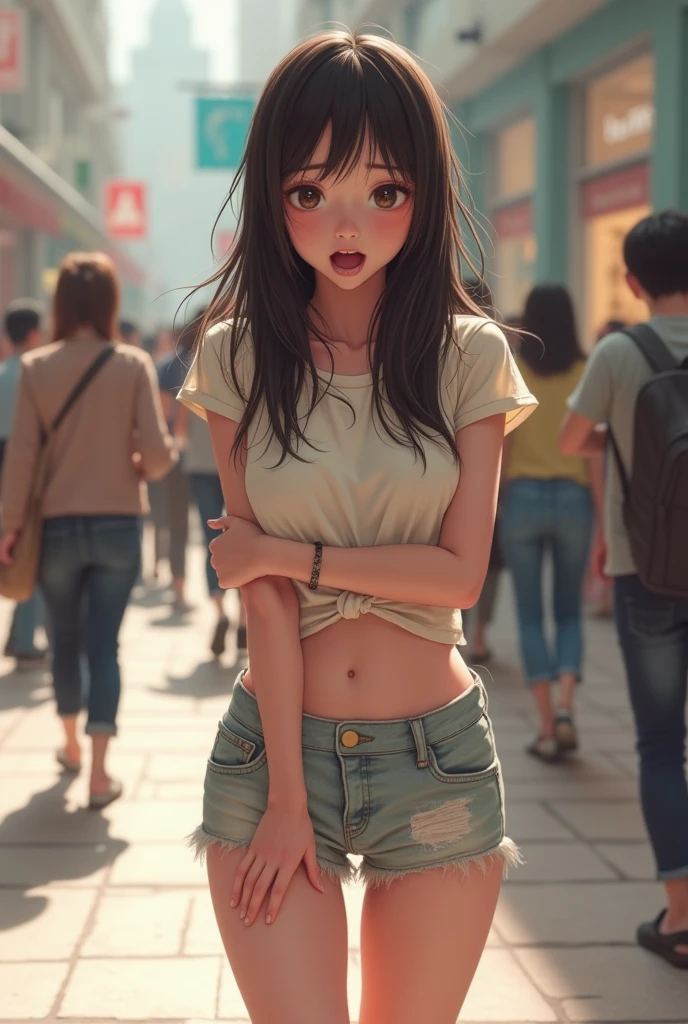 A girl who pees herself  on public with panties 