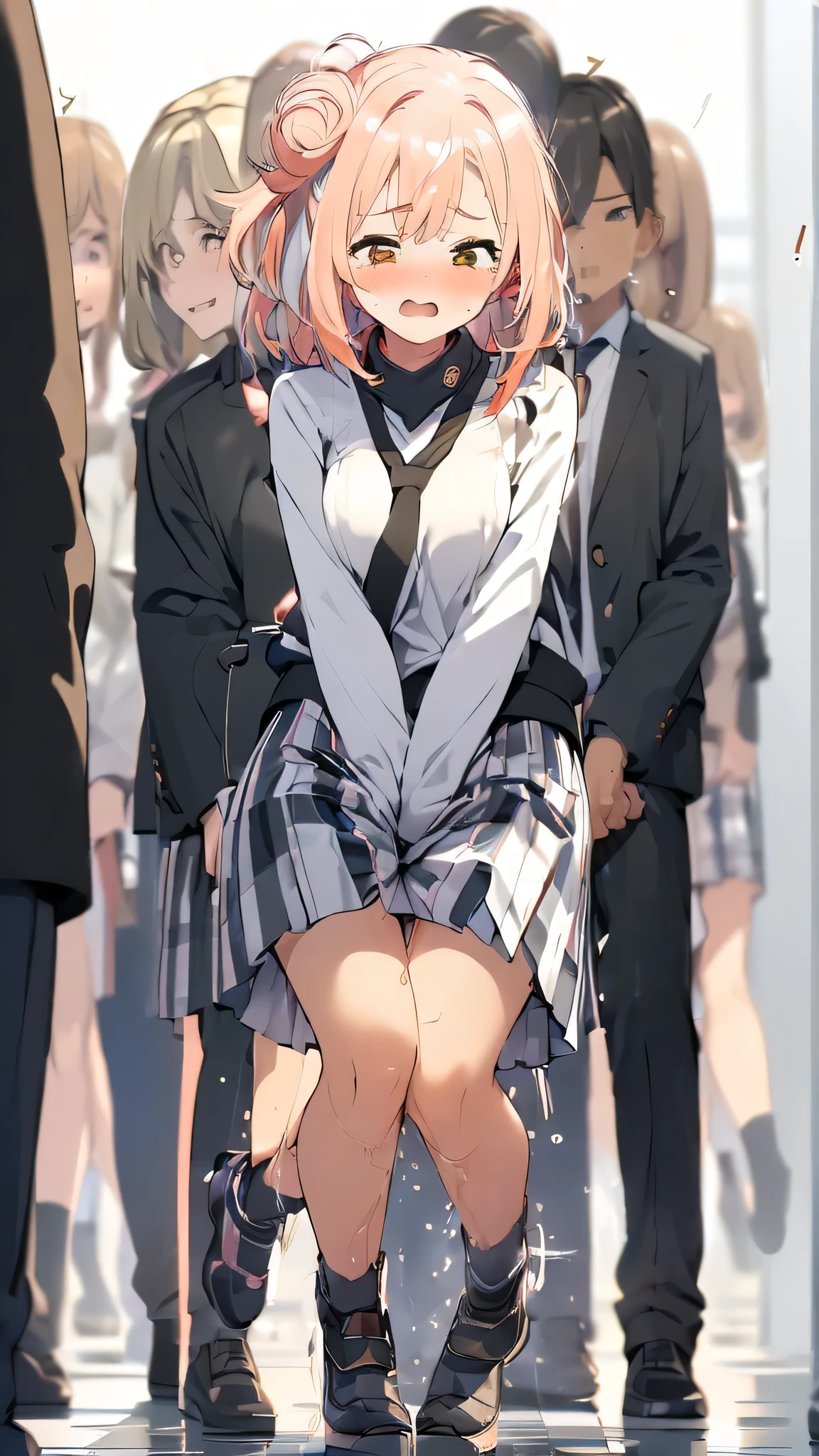 (8K, ultra-detailed, best quality, anatomically perfect figure, extremely detailed beautiful girl:2), (SIGMA 135 mm F/2.8, 1/20 sec shutter, award-winning photo), beautiful small breasts, shiny skin, (have to pee, shaking with the effort to hold pee), (Her desperate urge to pee had reached its limit), (very desperate to pee), (her bladder is at its limit:1.2), (Standing unsteadily:1.3), (peeing self:0.1), (turtleneck shirt, plaid long skirt, pantyhose, ankle boots:1.3), (Untidy hair:1.4), (She is frantically holding her crotch:1.8), (arch backward:1.6), (jiggled:1.8), (anxious foot hopping:1.3), (squirmy motions, fidgeting and twisting body:1.7), (wiggling her hips:1.2), (panting heavily), (orgasm), (full face blush:1.5), (embarrassment:1.6), (impatience:1.9), (flustered:1.5), breathless, (Humiliation), (turn her on), (closed eyes:0.9), (arousal), (lips almost closed), (unable to hold pee anymore desperate face:1.2), She needs to pee so badly she can not wait for the public restroom cubicle door to open, (ultra-detailed face:1.2), (from behind, from below:0.7), nsfw, realistic, yuigahama yui