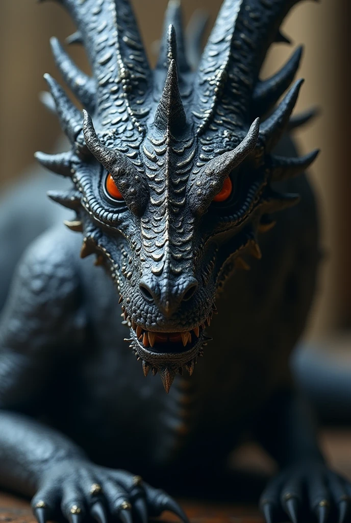 a closeup portrait of a demonic monster with black scales that invokes fear, d & d, fantasy setting, horror environment, morbid colors, dark lighting, atmospheric, cinematic, moody, in the style of diego koi, gina heyer, luiz escanuela, art by alyssa monk, depth, hyperrealism, rule of thirds, golden ratio, oil on canvas, 8k