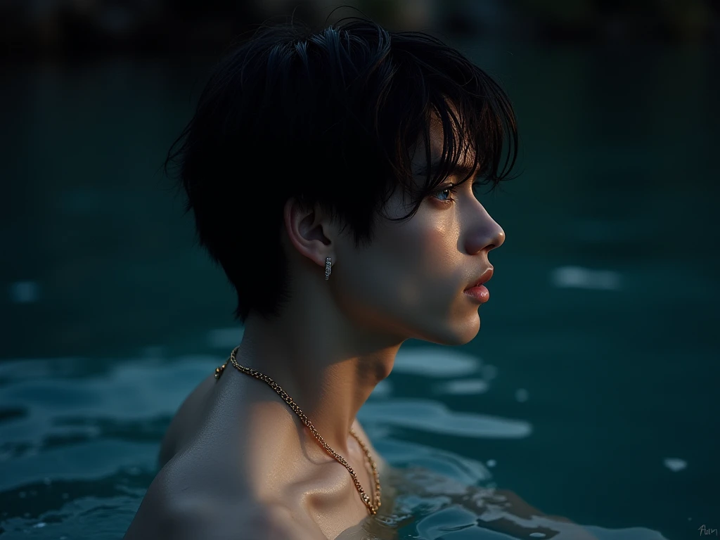 A young man bathing 