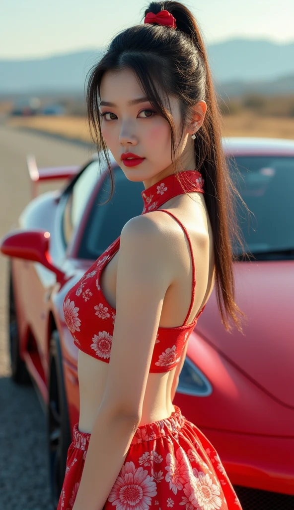 ((masterpiece:1.4)、(highest quality:1.4)、(Realistic:1.7))、Masterpiece:1.4、Super Beautiful Queen of Mars、((1 Girl:1.4))、Shiny natural skin texture、(High Grade Red Latex Bikini:1.4)、(Shiny luxury latex:1.4)、(Luxury Red Latex:1.4)、19 years old、(Cute Tattoos:1.4)、(Looking back beauty:1.4)、(Perfect female body:1.4)、(Upper body shot:1.4)、Sharp Focus、Girl portrait photography:1.4、Fantasy art、Soft front light、Beautiful Face、Beautiful breasts、Large Breasts:1.2、sexy ass、Beautiful and attractive eyes、(Narrow waist:1.4)、(9-body proportions beautiful girl:1.4)、(A beautiful girl with long legs and a good figure:1.4)、Beautiful feet:1.2、Raw photo、Red lips、(tiara:1.4、choker:1.4、necklace:1.4、Earrings:1.4)、1 Screen Display:1.4、A beautiful girl standing on the ruins of the ancient Martian kingdom