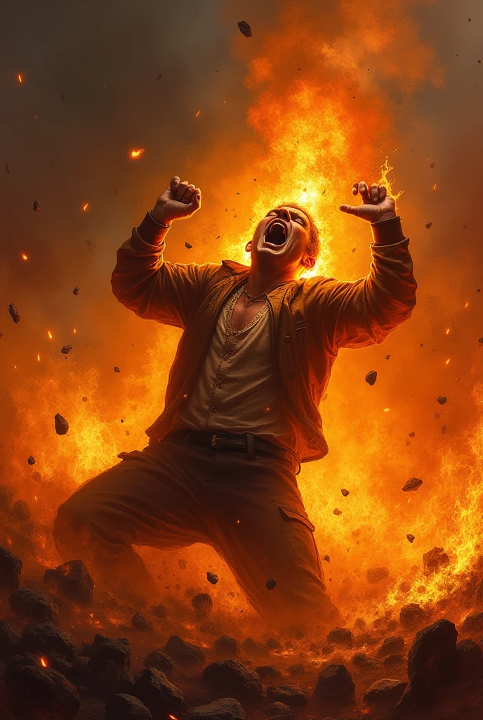 man is engulfed in flames, suffering in agony, being burned alive, v