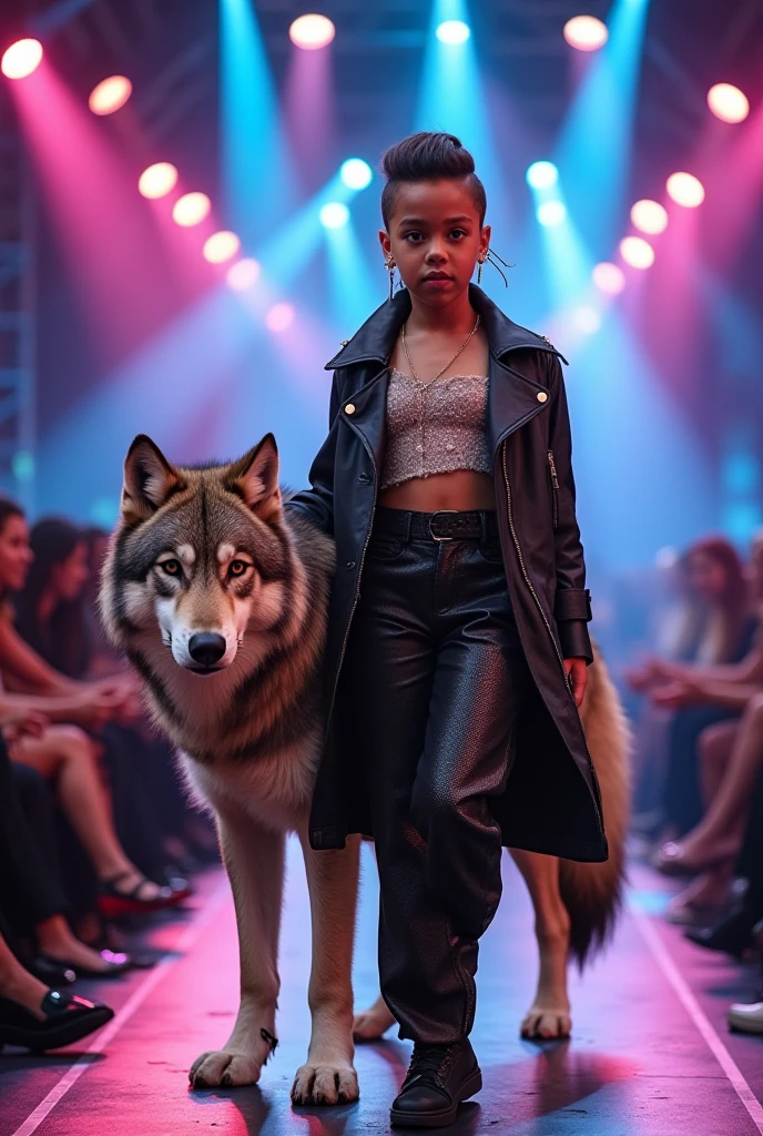 Best Quality,ultra high resolution,1 girl,Alone,whole body,snow,City,, black fur ,light brown skin and with a black chihuahua and black clothes and with big breasts