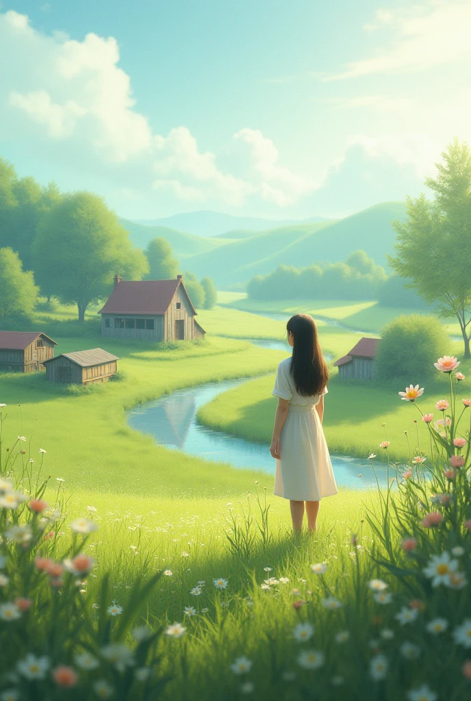 A dreamy peaceful farm and a girl
